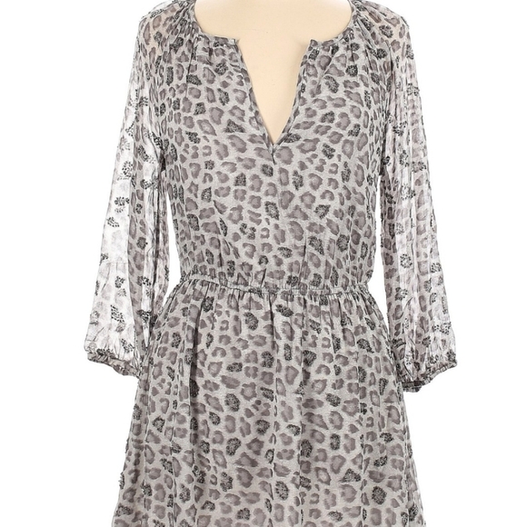 Joie Beaded Stone Mist Animal Print Silk Dress Size L - Picture 2 of 12